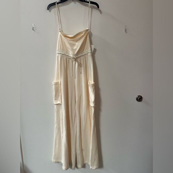 Free People Grand Slam Strapless Onesie Straight Leg Pockets Ivory XS - Picture 3 of 8